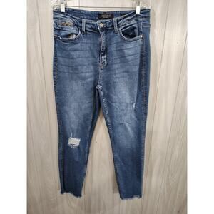 Judy Blue Boyfriend Fit Embroidered Distressed Western Cowgirl Denim Jeans 15/32